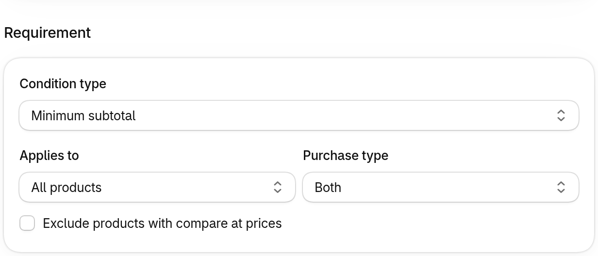 The Requirement settings in Discount Kit