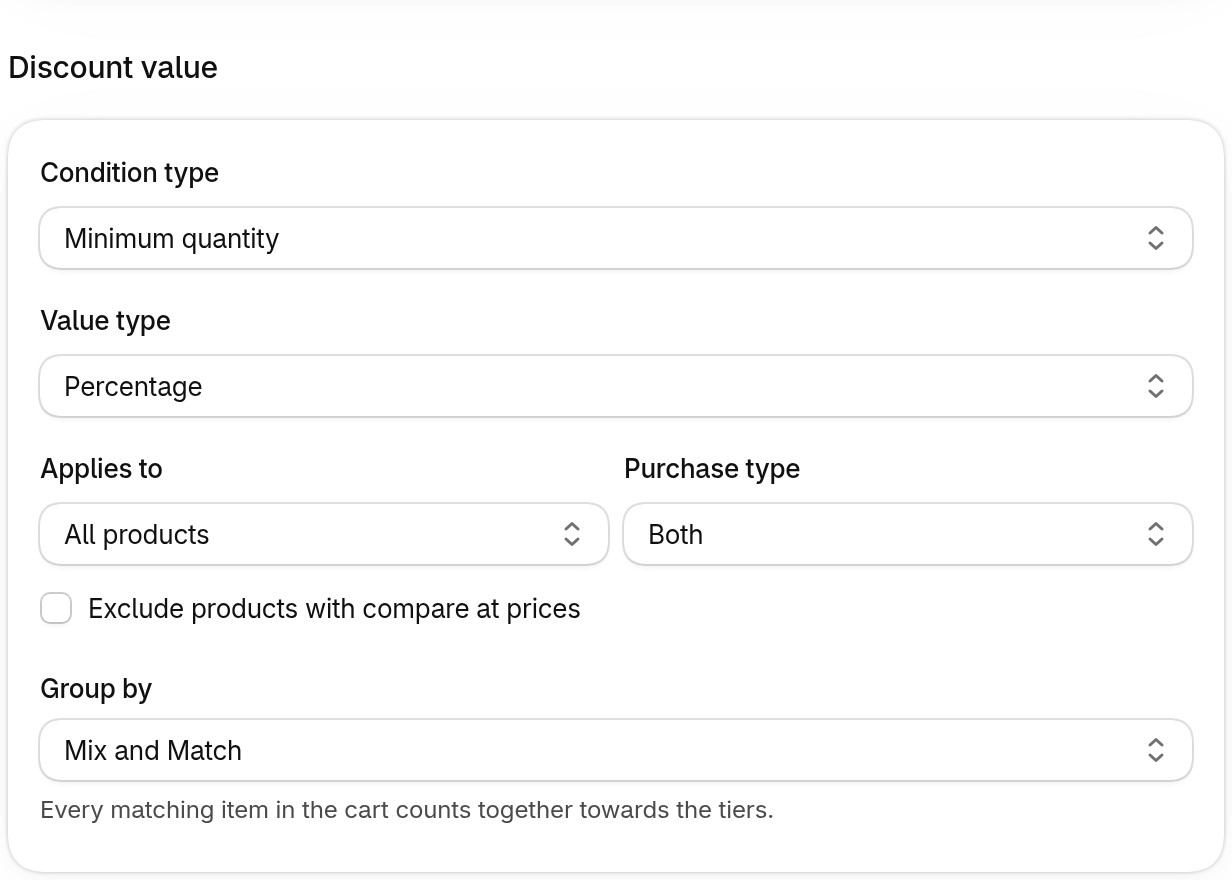 Product volume settings