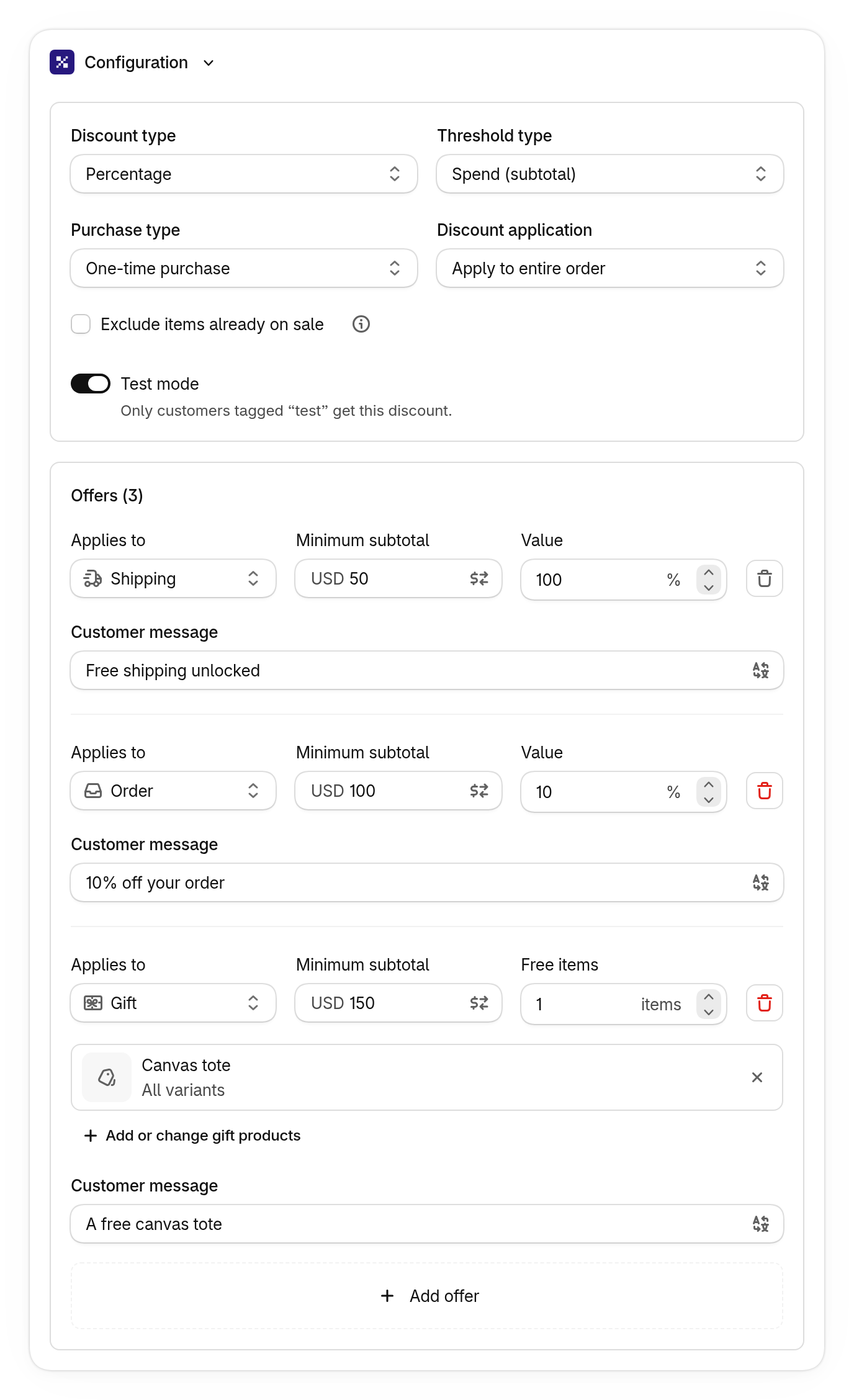 Tiered rewards settings